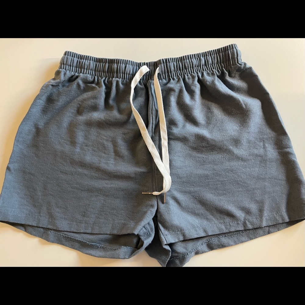 Powder blue soft shorts, can be a little tight around the thigh area.